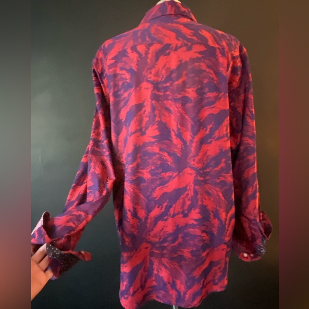 Robert Graham Red Purple Abstract Print Button Down Shirt Contrast Cuffs - Picture 5 of 10